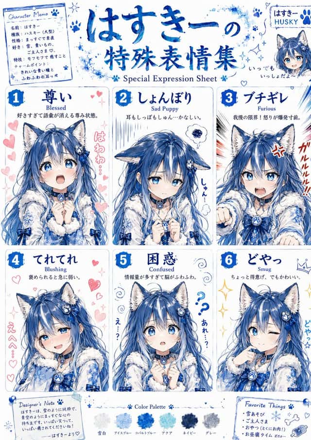 Husky Girl Expression Sheet preview