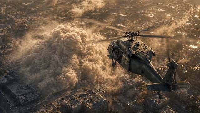 Helicopter Over Urban Dust Cloud preview