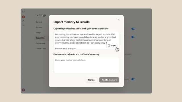 ChatGPT prompt to export personal memory data preview