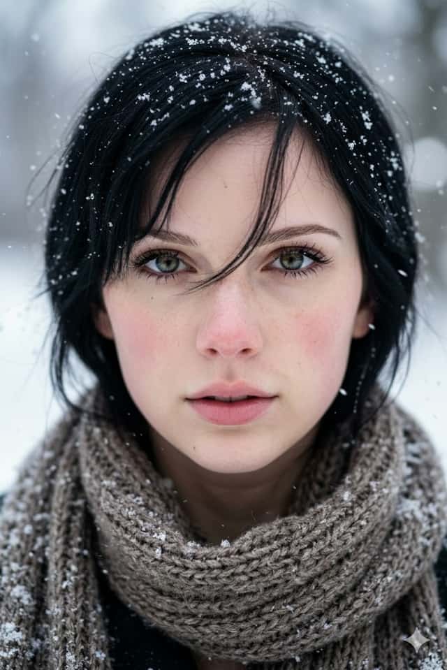 Extreme Close-Up Winter Portrait with Snow preview