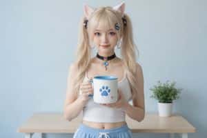 EDIT-01 杯子改绿

⑤ 编辑：局部改色
底图：2.5D轻写实喵喵酱 + 猫爪杯（3:2）
考 preview