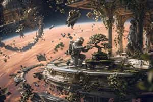 Astronaut Tending Bonsai in Space Ruins preview