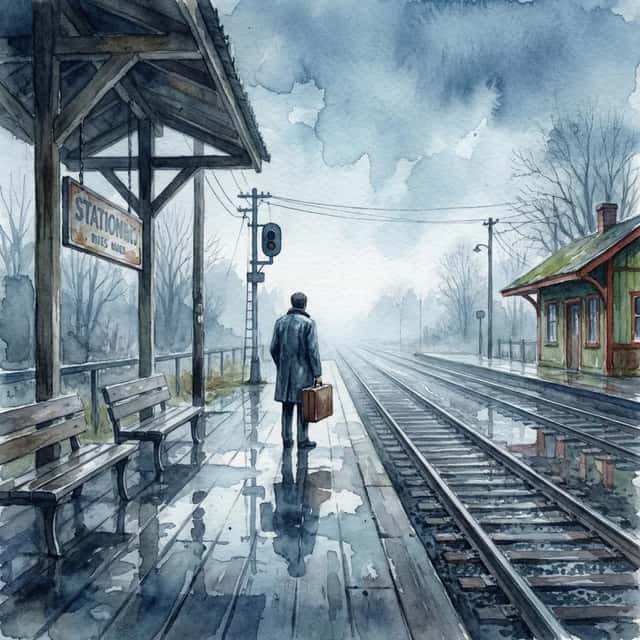 Rainy Train Station Watercolor preview