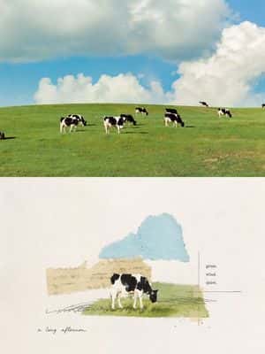 Pastoral Cow Collage Diptych preview