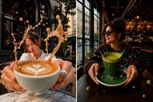 Surreal Split-Screen Coffee Café Scene preview