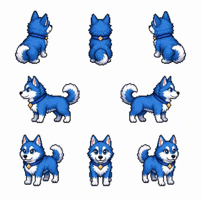 Blue Husky Pixel Sprite Sheet preview