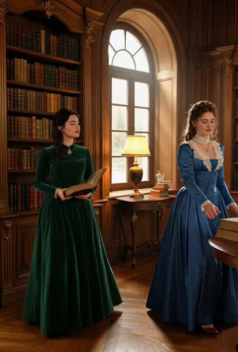 Victorian woman surrounded by books coming to life preview
