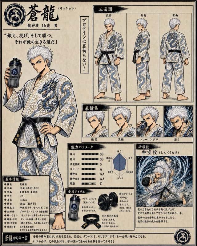 Fantasy Judo Anime Character Sheet preview