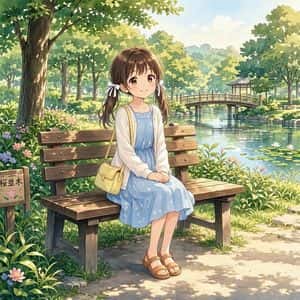 Anime Girl on Garden Bench preview