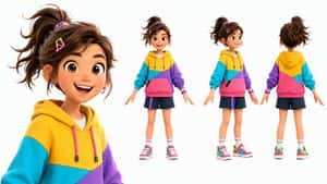 Colorful 3D Girl Character Sheet preview