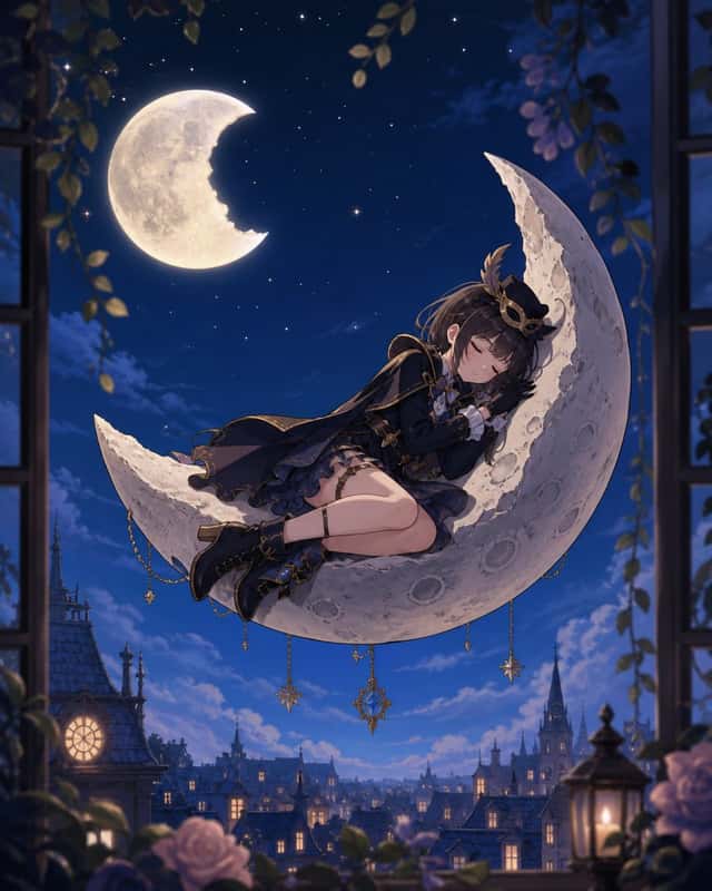 Anime Girl Sleeping on Stolen Moon preview