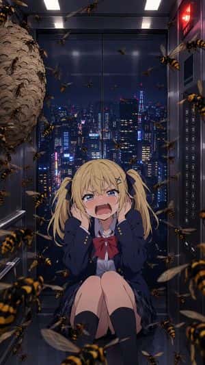 Terrified Anime Girl in Wasp-Filled Elevator preview