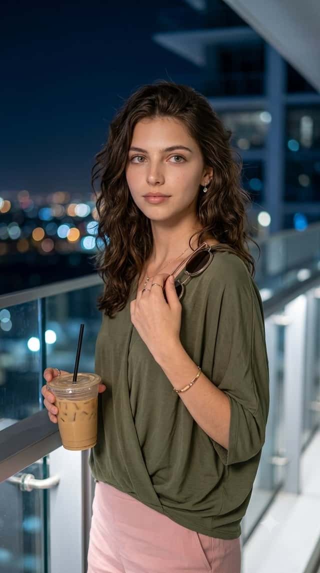 Cinematic Night Balcony Fashion Portrait preview