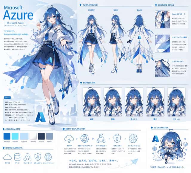Azure Anime Mascot Reference Sheet preview