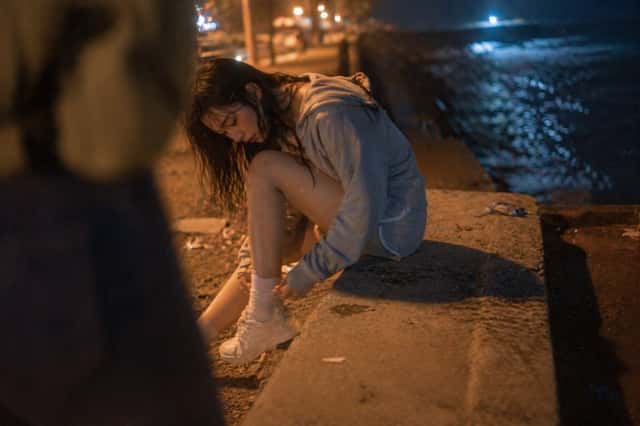 Cinematic Candid Night Seashore Portrait preview