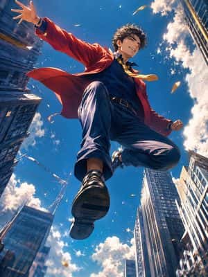 Anime Hero Leaping Through City Sky preview