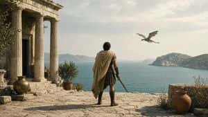 Greek Warrior Watching Dragon preview