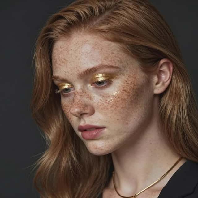 Freckled Model Gold Makeup Portrait preview