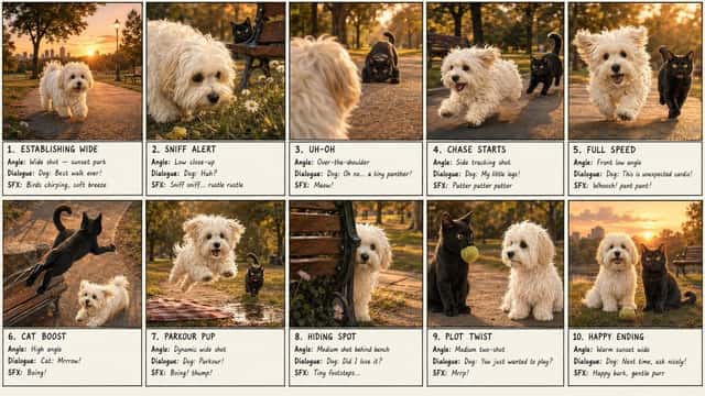 10-Panel Dog and Cat Park Storyboard preview