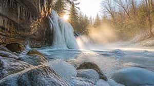 Frozen Waterfall Sunlit Crystal Landscape preview