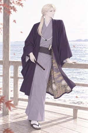 Elegant Autumn Kimono Man by the Sea preview
