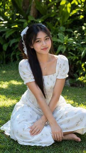 Burmese Woman in Sunlit Garden preview