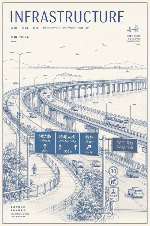 Blue Line-Art Infrastructure Poster preview