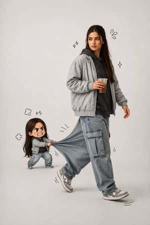 Forced Perspective Chibi Pants Pull Portrait preview