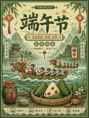 Pixel Art Dragon Boat Festival Poster preview