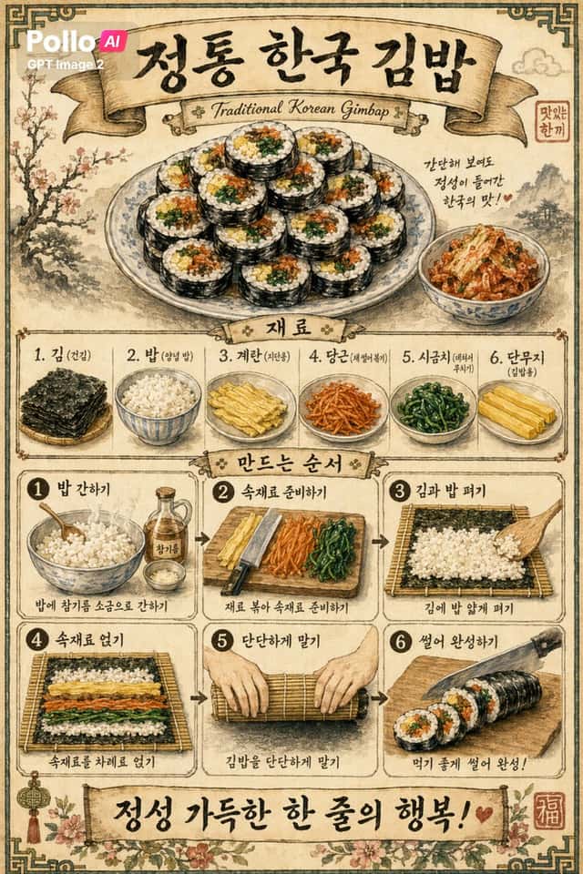 Vintage Korean Gimbap Recipe Poster preview
