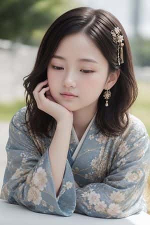 Girl in Blue Floral Kimono preview