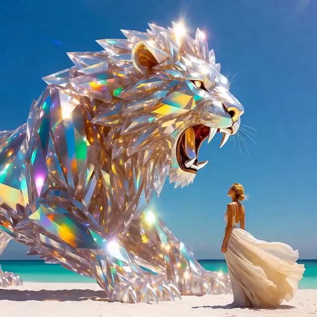 Lion and woman with shining crystal preview