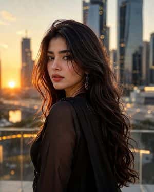 Elegant Woman at Golden Hour in Modern City preview