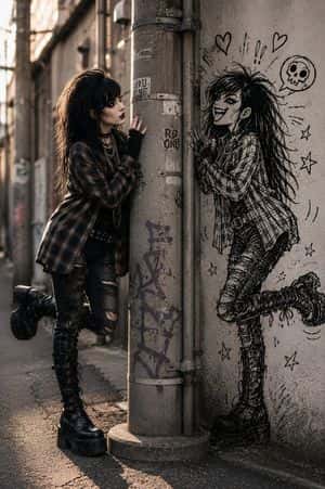 Goth Punk Girl Meets Wall Doodle preview