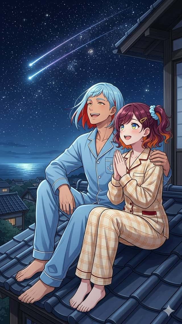 Anime Rooftop Stargazing Couple preview