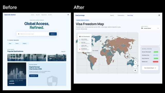 Visa App UI Before and After preview