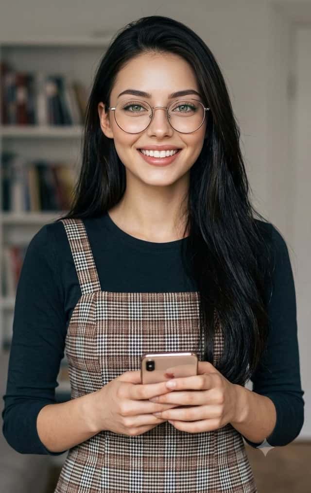 Cozy Indoor Portrait with Plaid Pinafore preview