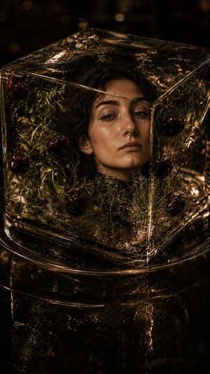 Woman Encased in Amber Glass Cube preview