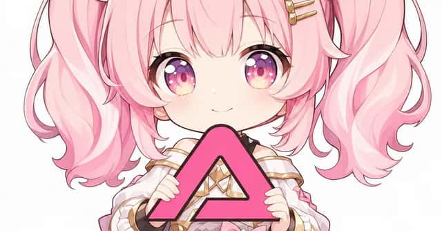 Pink Chibi Mascot Holding Triangle Logo preview