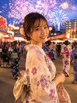Japanese Fireworks Festival Yukata Portrait preview
