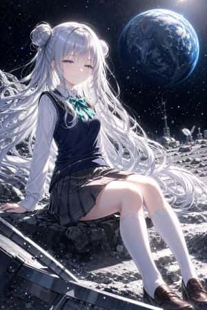 Anime Schoolgirl on the Moon preview