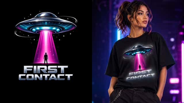 First Contact Sci-Fi T-Shirt Design preview