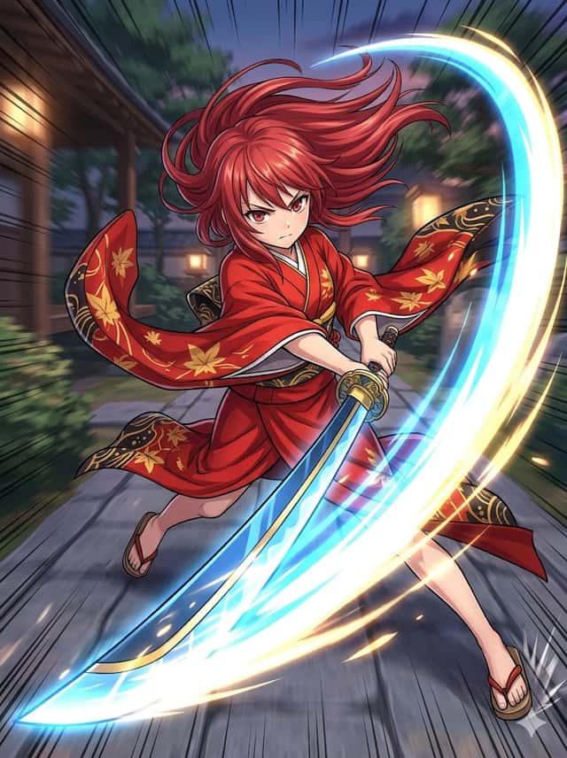 Anime Action Girl in Kimono preview