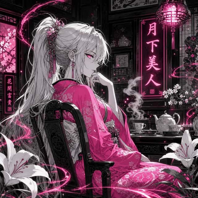 Neon Moonlit Anime Teahouse Beauty preview