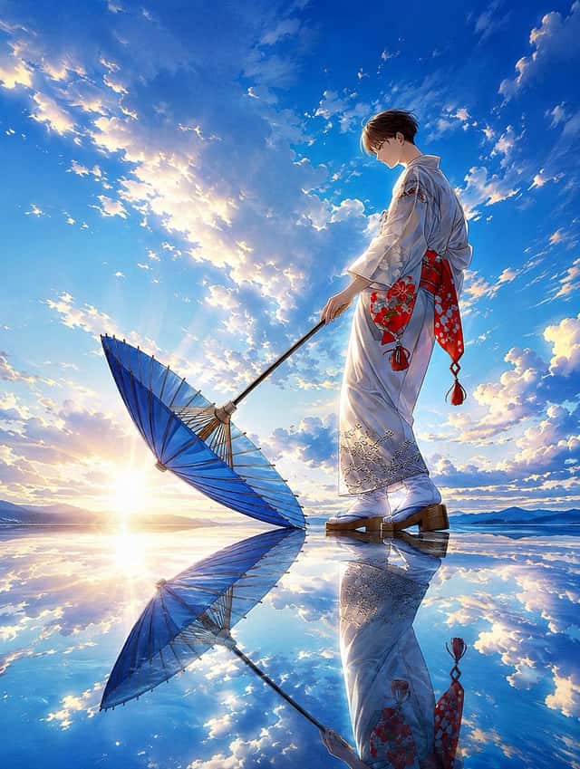 Kimono Figure with Blue Umbrella preview