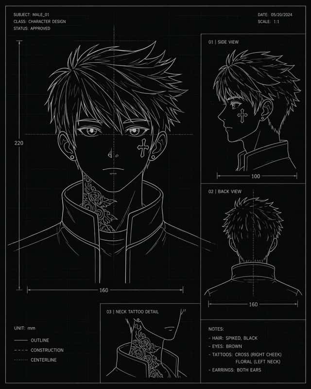 Anime Character Blueprint Sheet preview