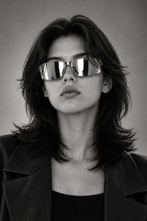 Futuristic Mirrored Sunglasses Monochrome Portrait preview
