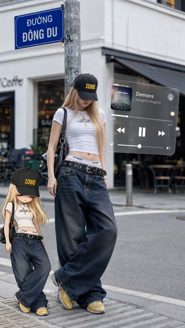 Urban street fashion portrait with AR overlays preview