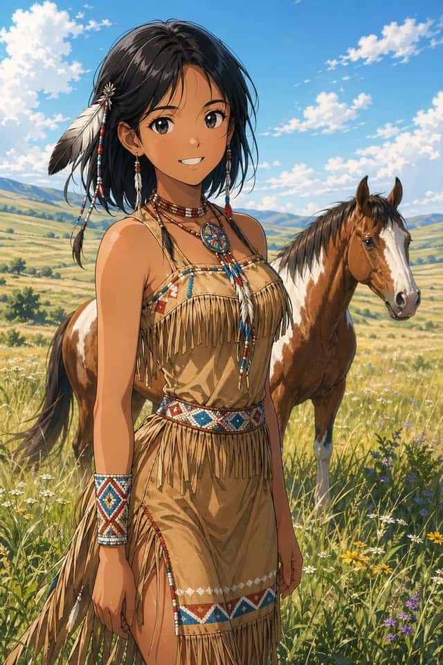 Anime Prairie Girl with Pinto Horse preview