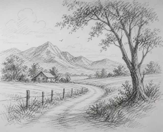 Scribbly Pencil Mountain Landscape preview